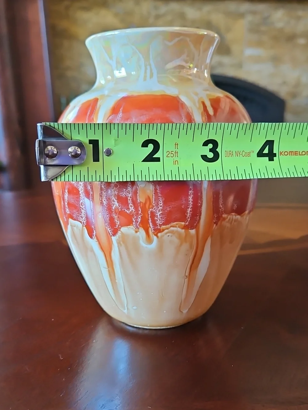 VTG Studio Art Pottery Vase Drip Glaze Sunset Orange & Cream